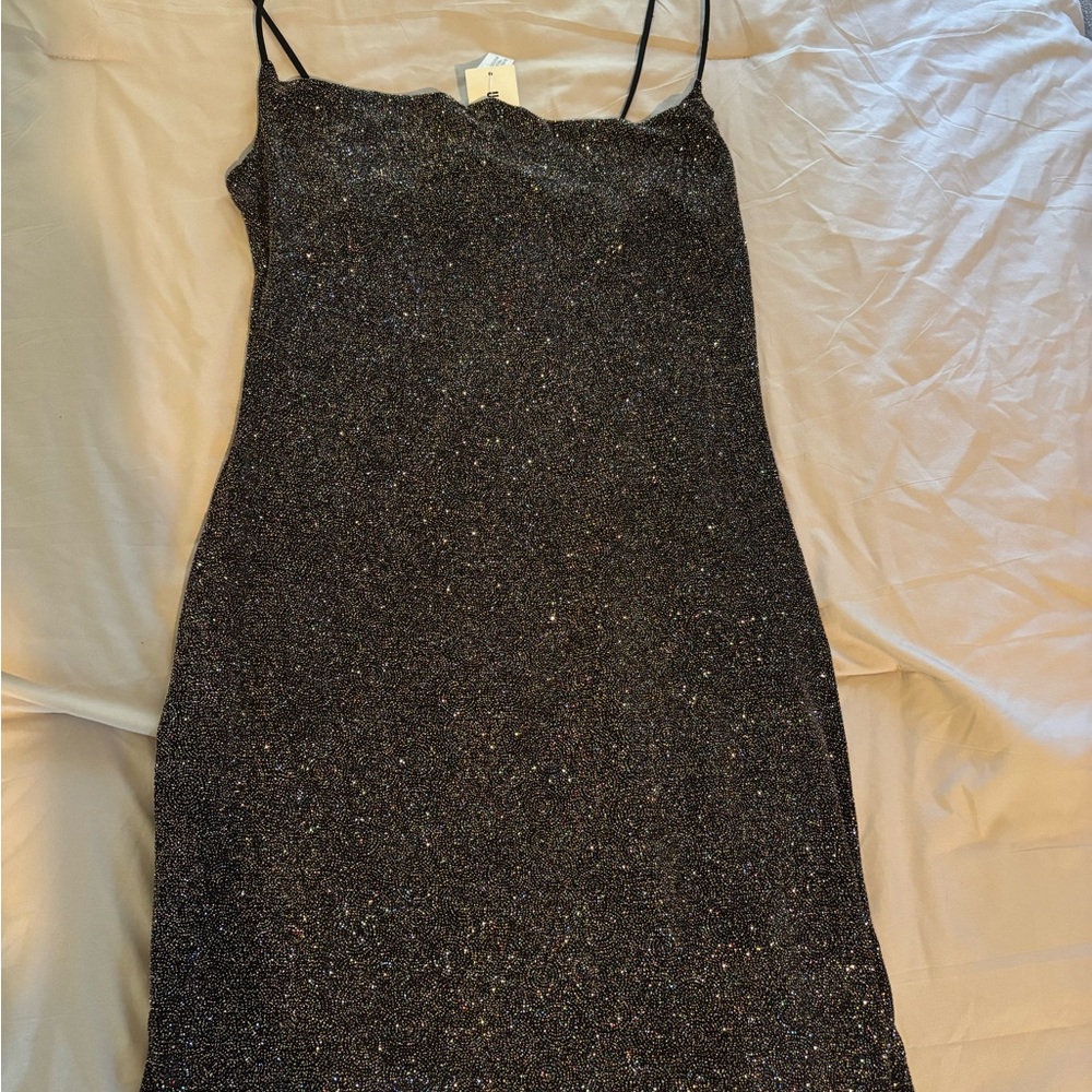 Urban Outfitters Black Glitter Midi Dress
